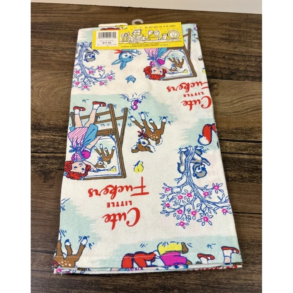 NWT Blue Q Dish Kitchen Tea Towel Retro Forest Animals 1950s Novelty Dark Humor